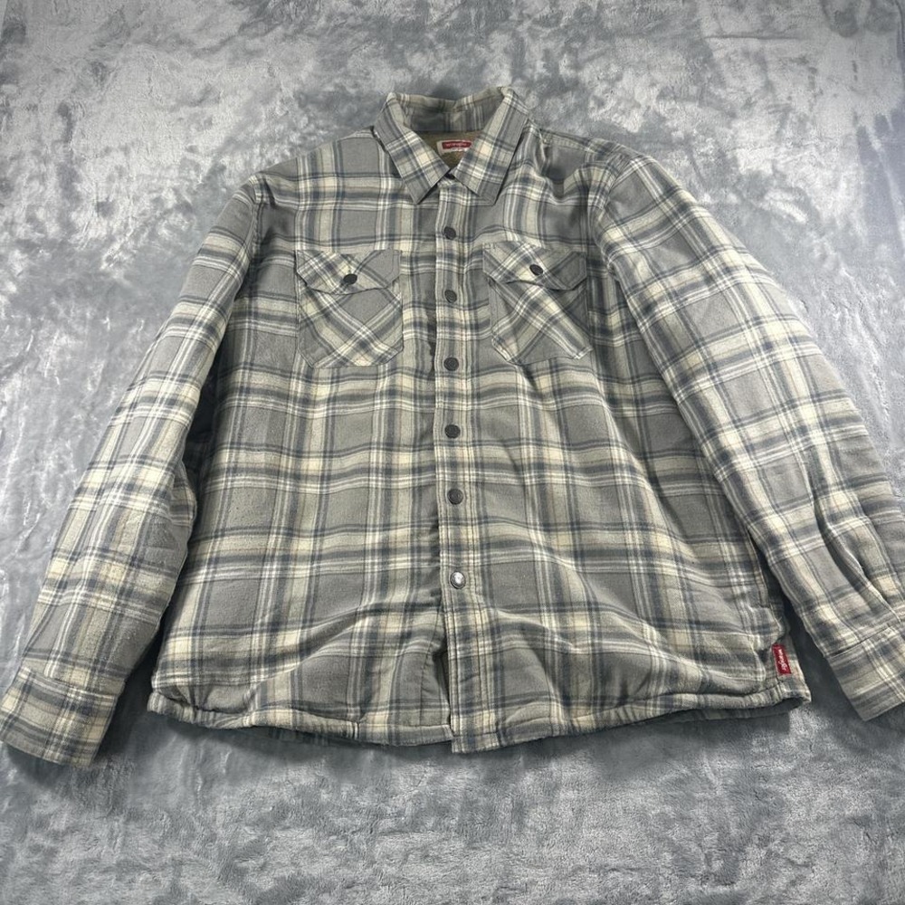 Grey and black plaid fleece‎ wrangler button-up shirt